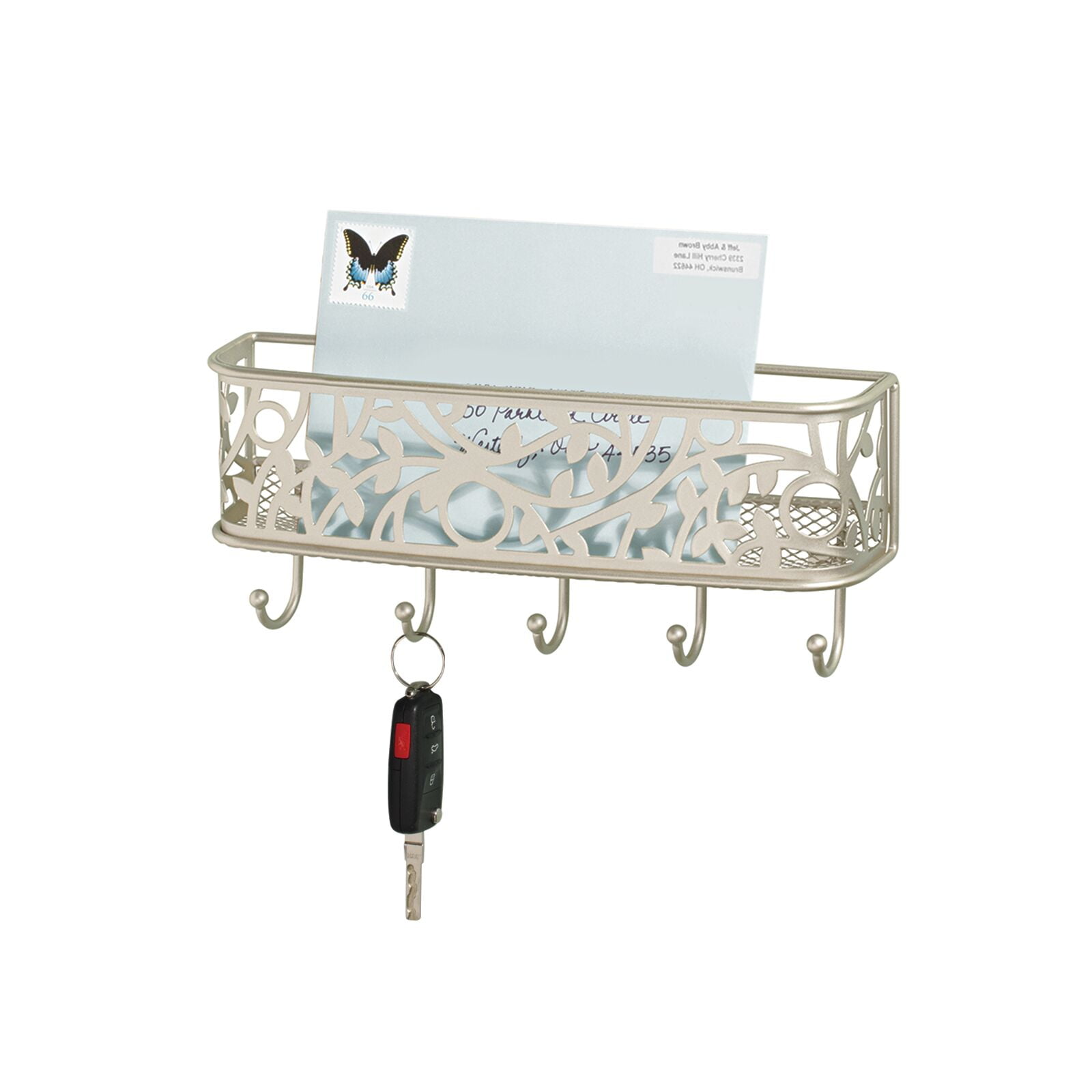 mDesign Metal Wall Mount Entryway Storage, Mail Sorter Basket Satin