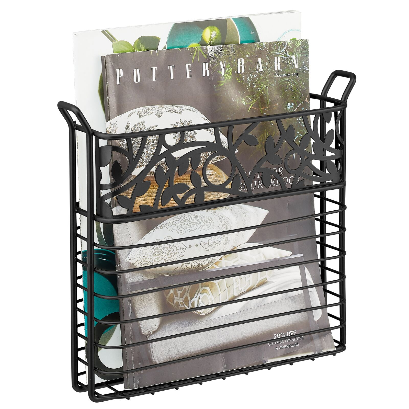 mDesign Metal Wall Mount Magazine, Book Holder, Compact Rack Black