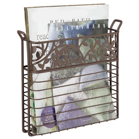 mDesign Metal Wall Mount Magazine, Book Holder, Compact Rack - Bronze