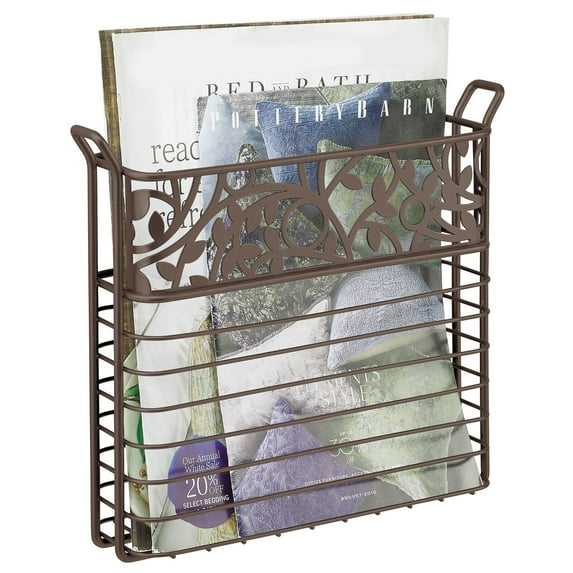mDesign Metal Wall Mount Magazine, Book Holder, Compact Rack - Bronze
