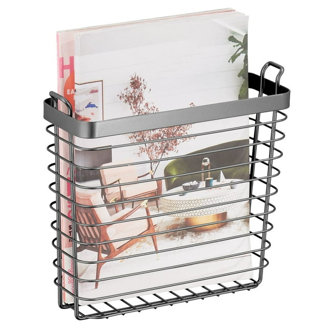 mDesign Metal Wall Mount Magazine Holder, Storage Organizer Rack