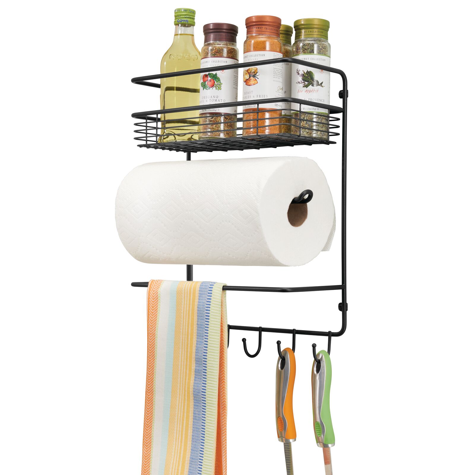 Leifheit WallMount Paper Towel Holder with Spice Rack, White