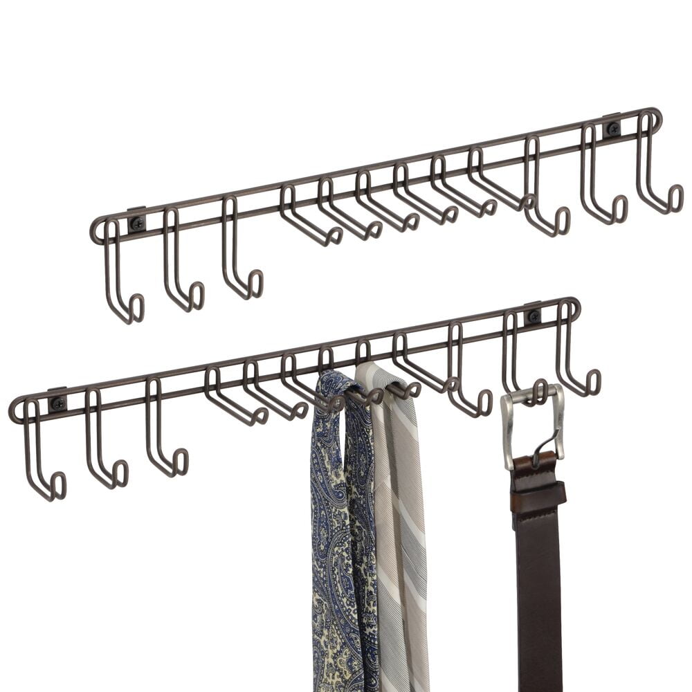 mDesign Metal Wall Mount Storage Rack for Ties, Belts, 12 Hooks, 2 Pack