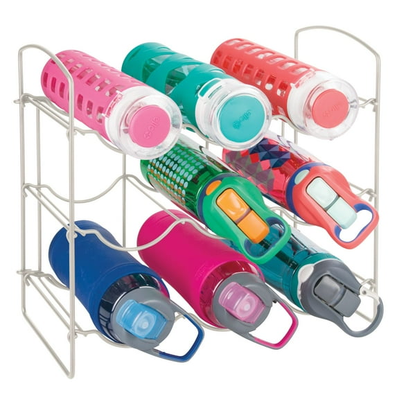 mDesign Metal Water Bottle Storage Organizer Rack, Holds 9 Bottles - Matte Satin