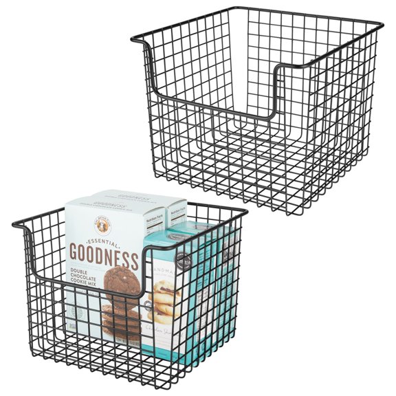 mDesign Metal Wire Food Organizer Basket - Open Dip Front, 2 Pack, Matte Black