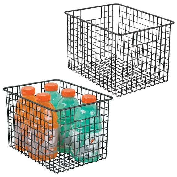 mDesign Metal Wire Food Organizer Basket with Built-In Handles, 2 Pack, Black