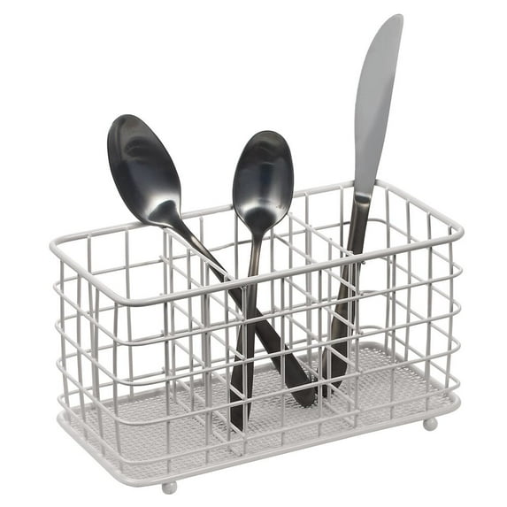 mDesign Metal Wire Kitchen Cutlery/Utensil Storage Bin, 3 Sections - Gray