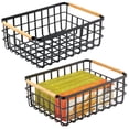 thumbnail image 1 of mDesign Metal Wire Organizer Basket, Bamboo Handles, 2 Pack, Matte Black/Natural, 1 of 9