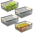 thumbnail image 1 of mDesign Metal Wire Organizer Basket, Bamboo Handles, 4 Pack, Matte Black/Natural, 1 of 9
