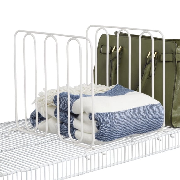 mDesign Metal Wire Shelf Dividers for Closet Organization - 2 Pack - White