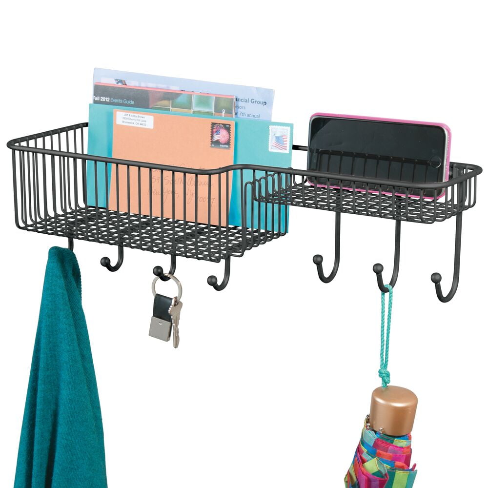 mDesign Metal Wire Wall Mount Entryway Storage Organizer Mail Basket