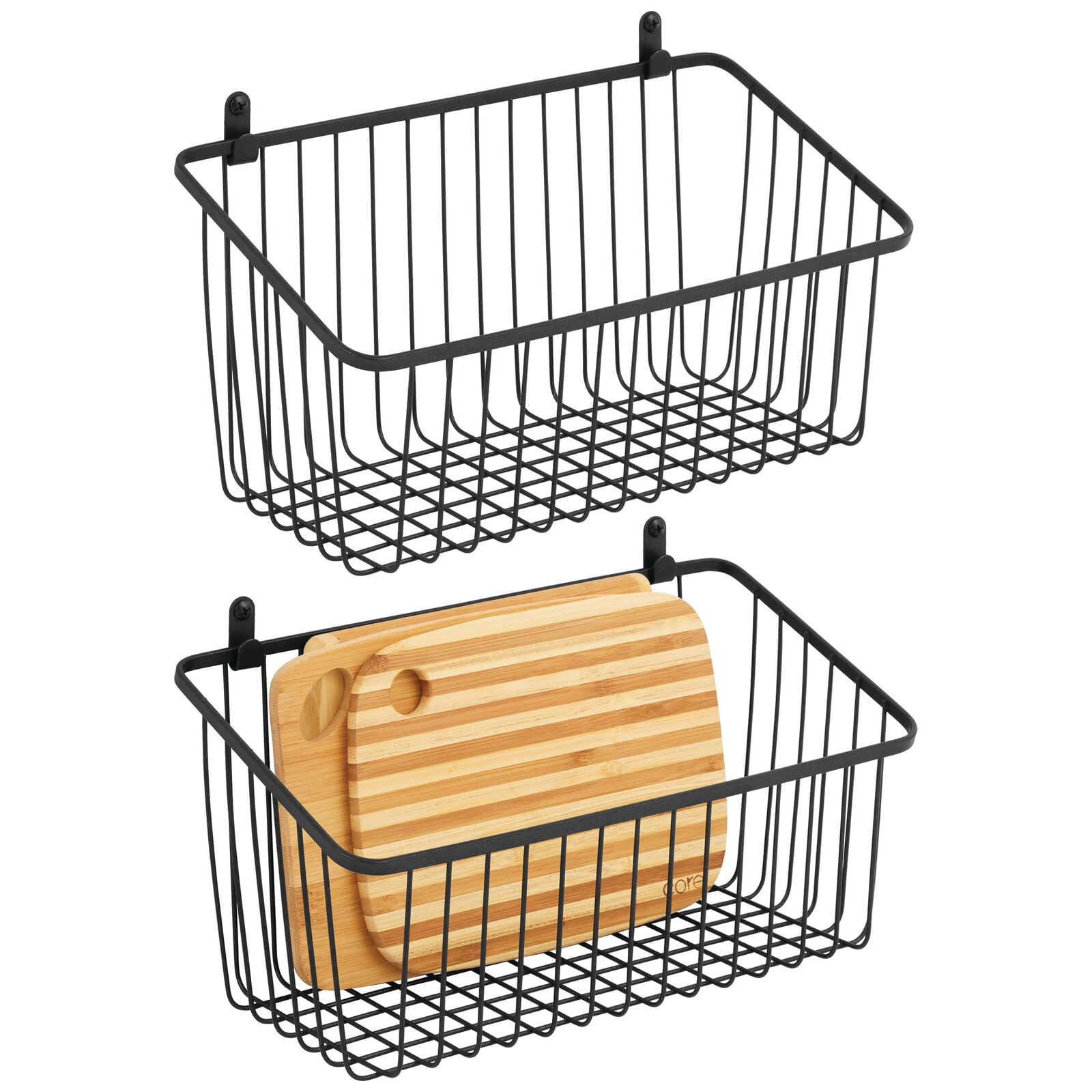 mDesign Metal Wire Wall Mount Storage Organizer Basket Bin, 2 Pack