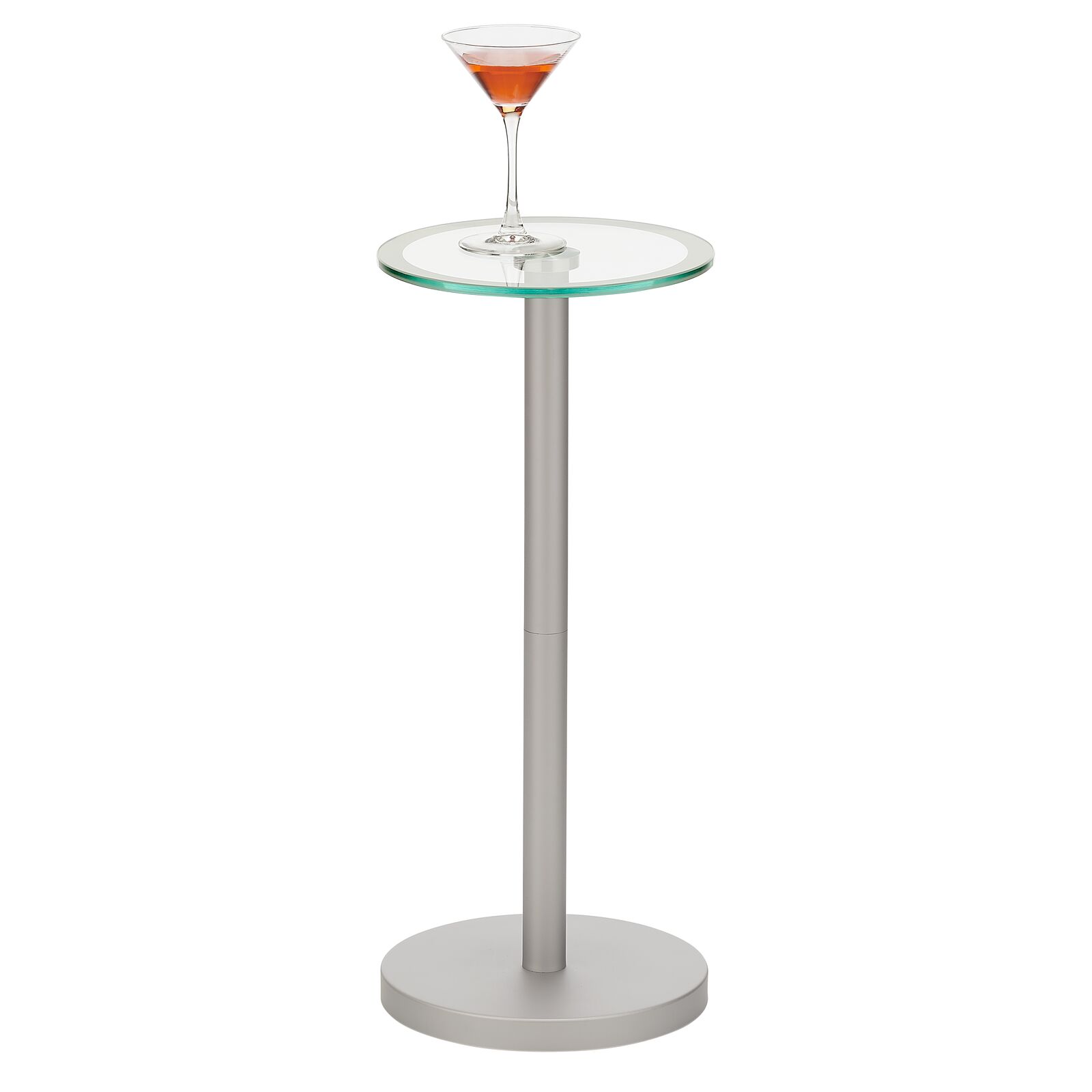 mDesign Metal and Glass Top Round Accent Side/End Drink Table, Chrome