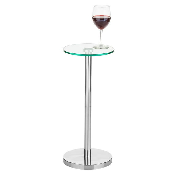 mDesign Metal and Glass Top Round Accent Side/End Drink Table - Clear/Chrome