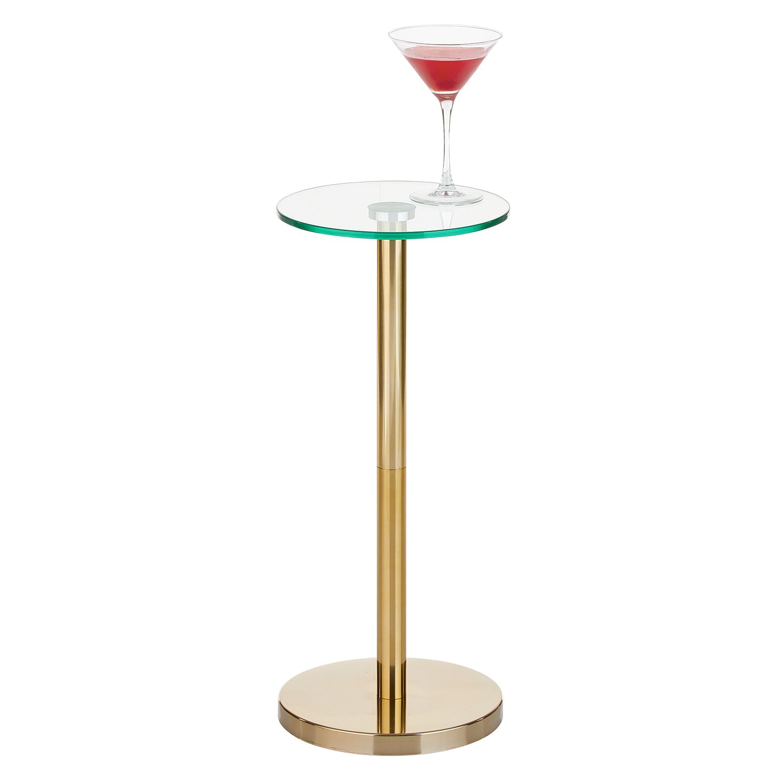 mDesign Metal and Glass Top Round Accent Side/End Drink Table, Clear