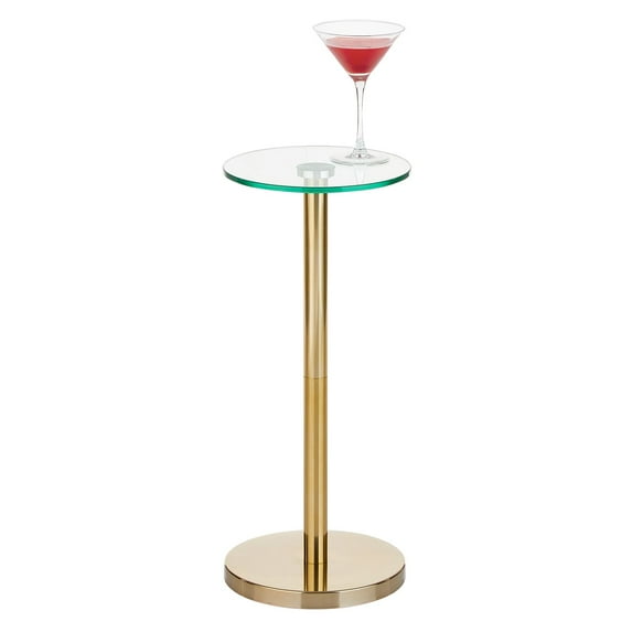 mDesign Metal and Glass Top Round Accent Side/End Drink Table, Clear/Soft Brass