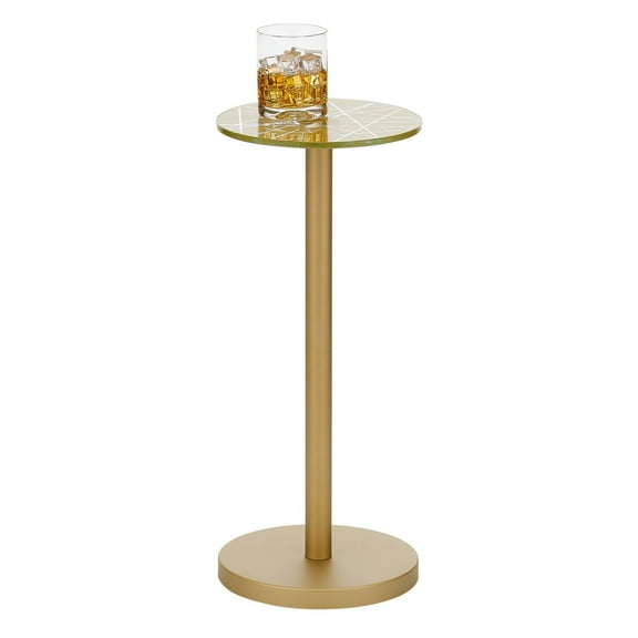 mDesign Metal and Glass Top Round Accent Side/End Drink Table - Soft Brass