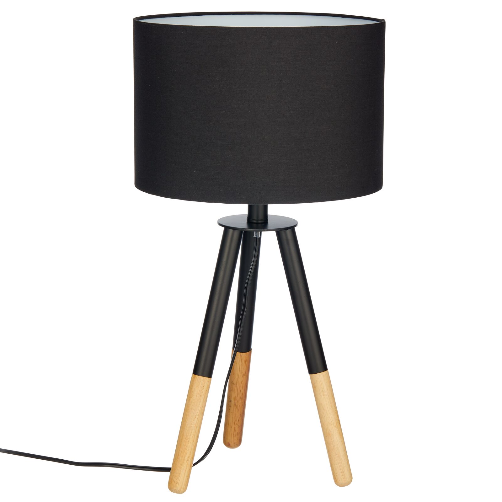 mDesign Metal and Wood Tripod Table Lamp for Bedroom or Office, Black/Natural