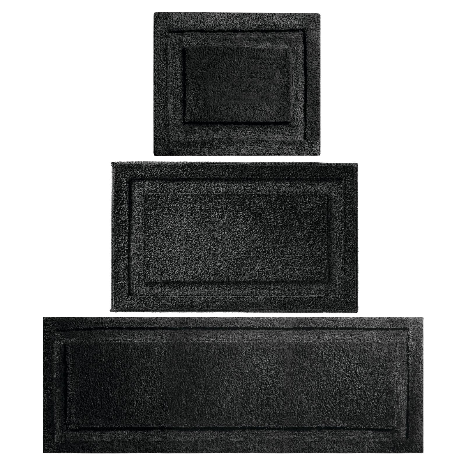 mDesign Microfiber Bath Mats - 3 Piece Bathroom Rugs - Set of 3 - Black