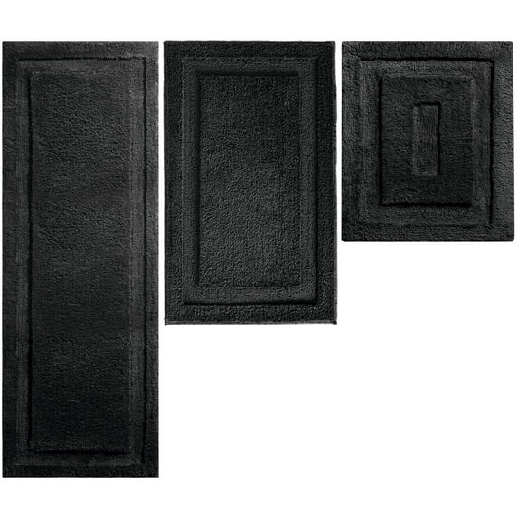 mDesign Microfiber Bath Mats - 3 Piece Bathroom Rugs - Set of 3 - Black