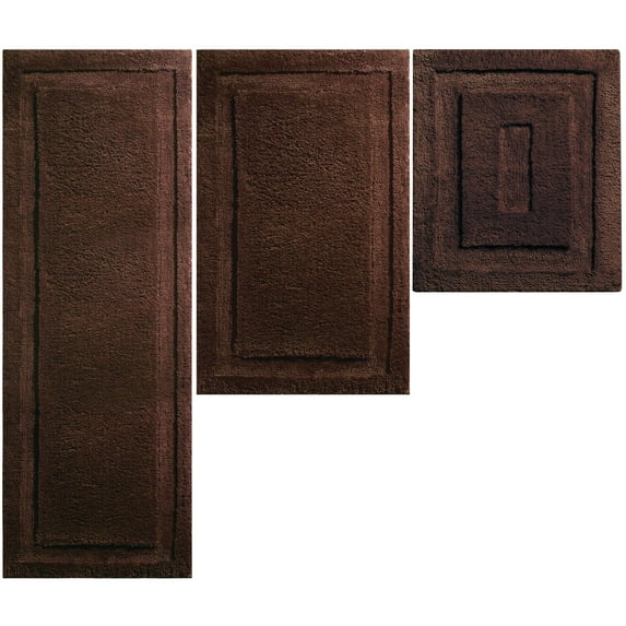 mDesign Microfiber Bath Mats - 3 Piece Bathroom Rugs - Set of 3 - Dark Brown