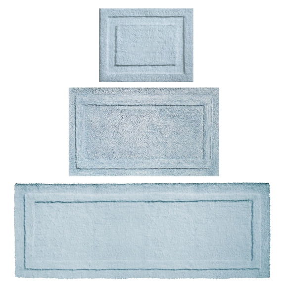 mDesign Microfiber Bath Mats - 3 Piece Bathroom Rugs - Set of 3 - Water Blue