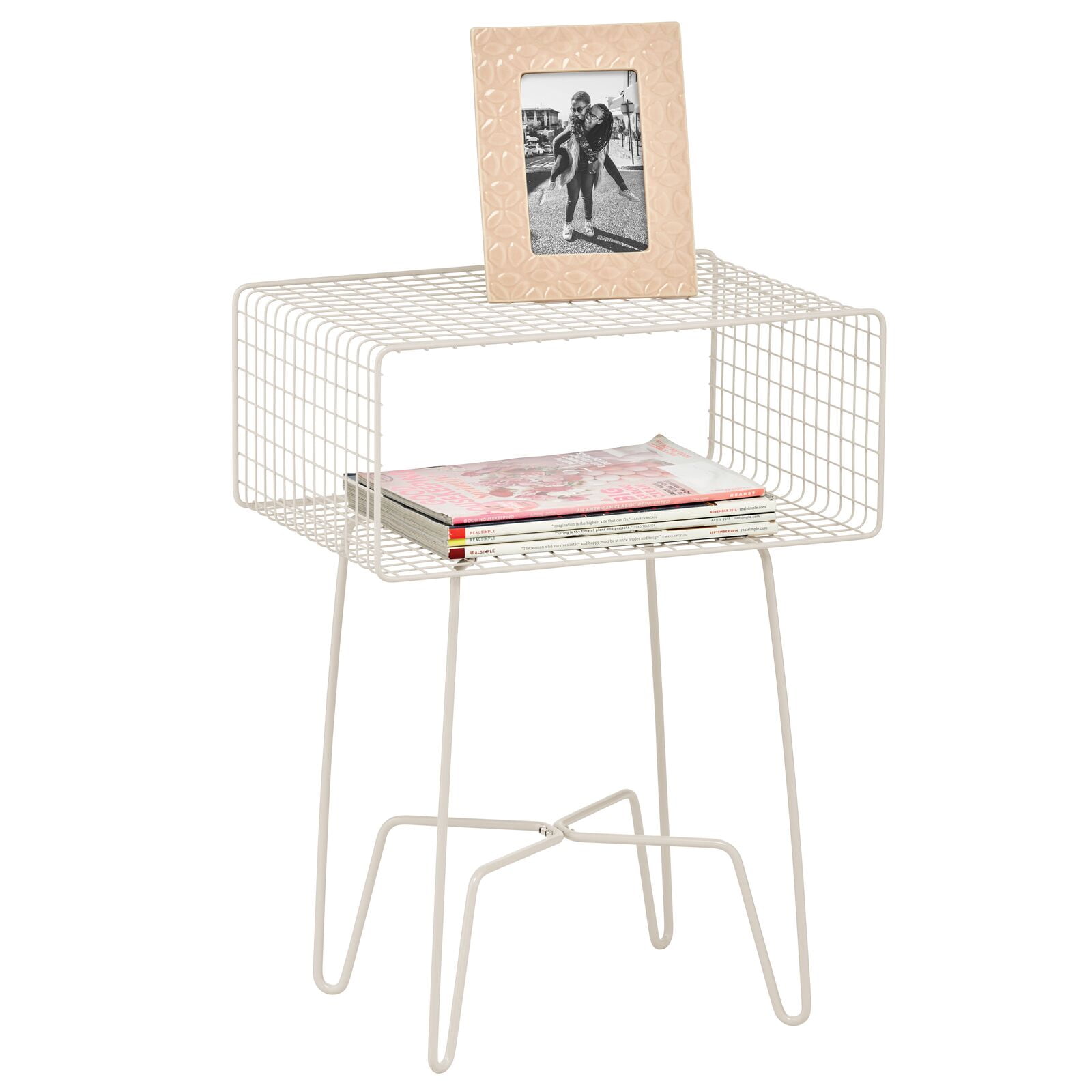 mDesign Modern Industrial 2Tier Shelf Grid Metal Accent Side/End Table, Cream