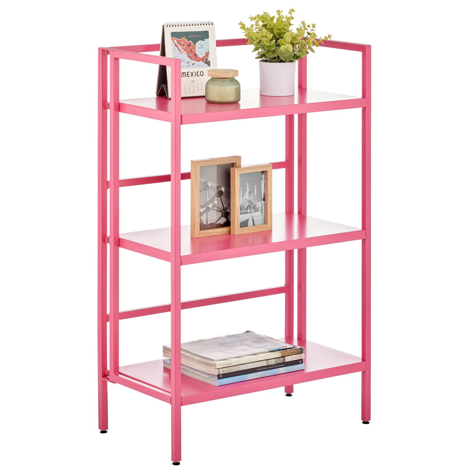 Disk Rack Pink mDesign Modern Industrial Folding 3-Tier Steel Organizer Shelf Rack ...