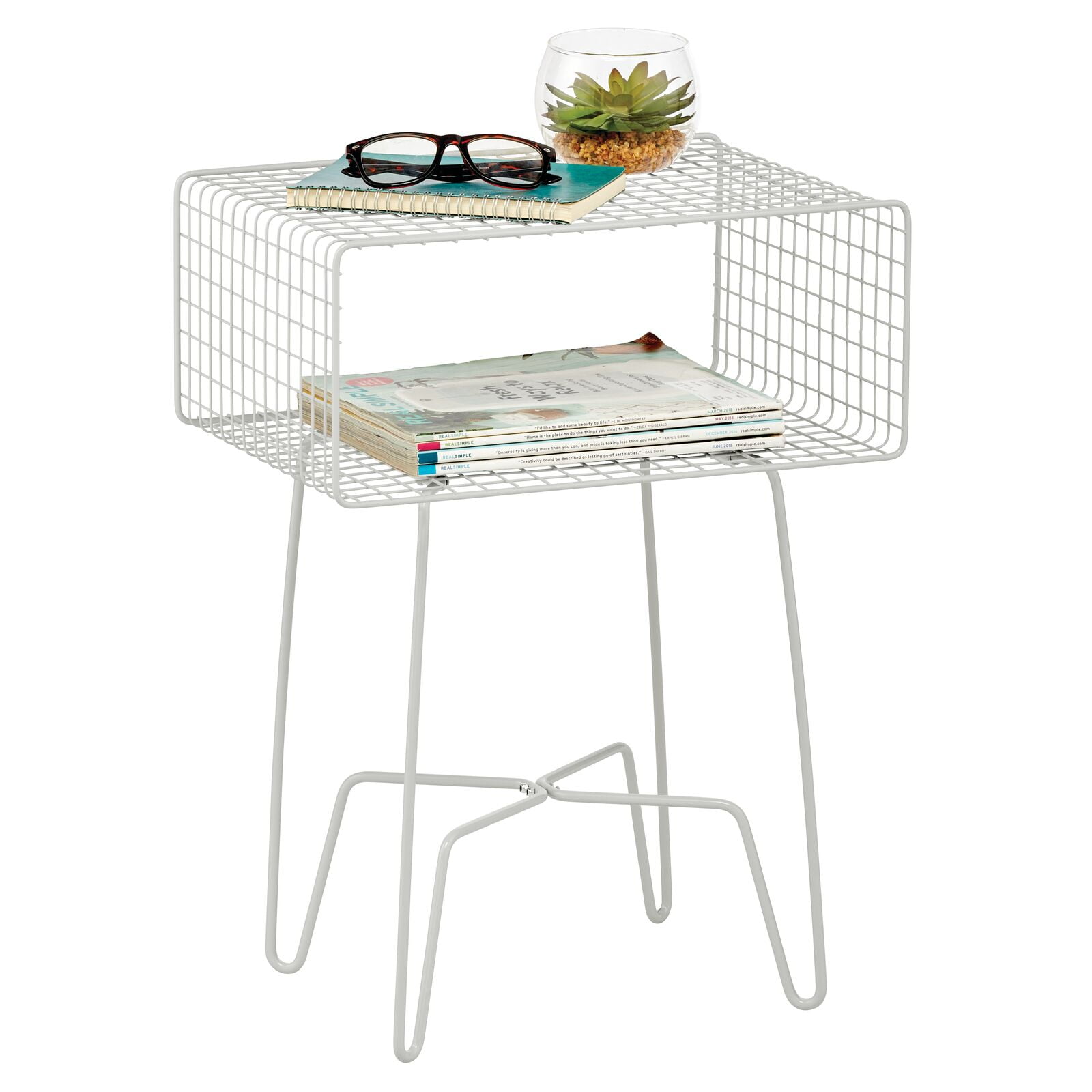 mDesign Modern Industrial Side Table with Storage Shelf, 2Tier Metal