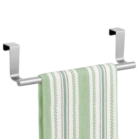mDesign Modern Metal Over Door Rack and Towel Holder for Kitchen Cabinet, Chrome