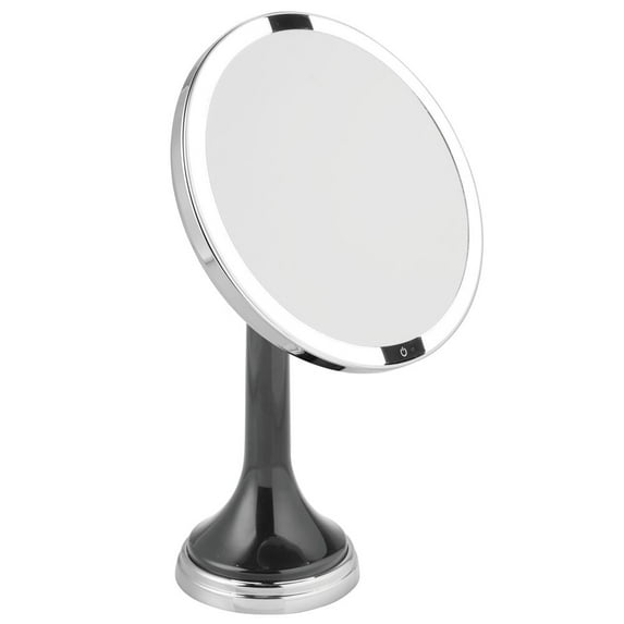 mDesign Modern Motion Sensor LED Lighted Makeup Bathroom Vanity Mirror, Large 8" Round, 3X Magnification, Hands-Free, Rechargeable and Cordless - Gray/Chrome