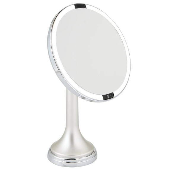 mDesign Modern Motion Sensor LED Lighted Makeup Bathroom Vanity Mirror, Large 8" Round, 3X Magnification, Hands-Free, Rechargeable and Cordless - Matte Satin/Chrome