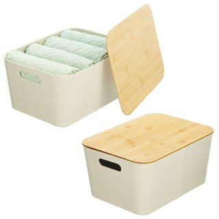 EOENVIVS Storage Bins With Bamboo Lid Plastic Storage Baskets Lidded Pantry  Organization and Storage Containers Organizer for Shelves Drawers Desktop