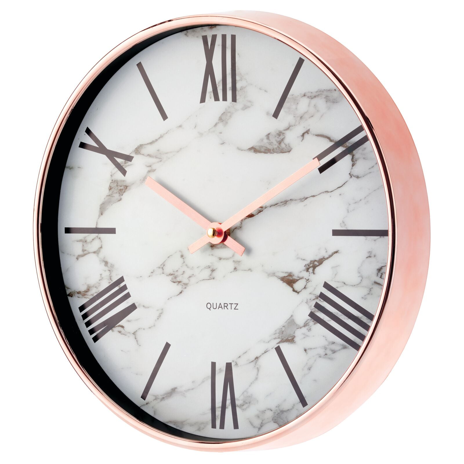 mDesign Modern Wall Clock for Office, Bedroom, Kitchen - Rose Gold Frame/ Marble
