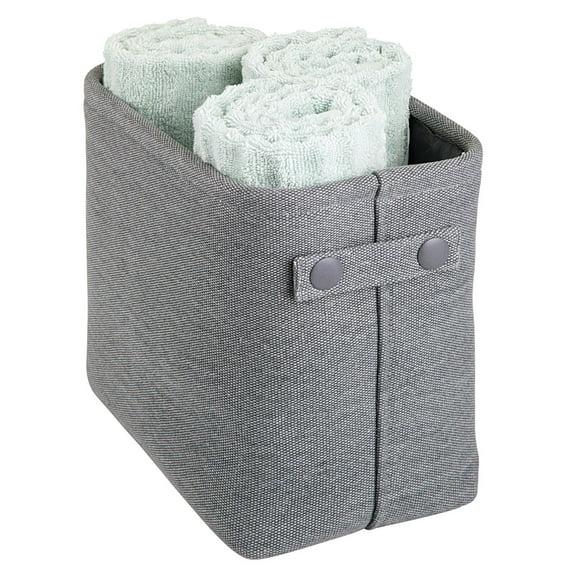 mDesign Narrow Bathroom Fabric Storage Bin Basket with Handles - Charcoal Gray