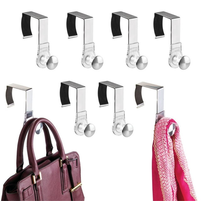 mDesign Office Over the Cubicle Storage Organizer Hooks, 8 Pack - Clear/Brushed