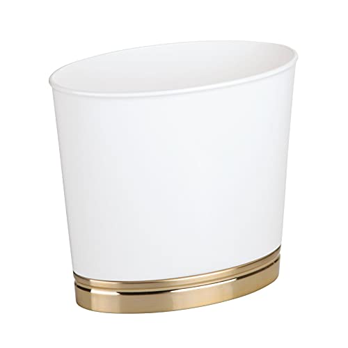 mDesign Slim Oval Plastic Trash Can - Small Wastebasket for Bathroom, Bedroom - White/Soft Brass ...