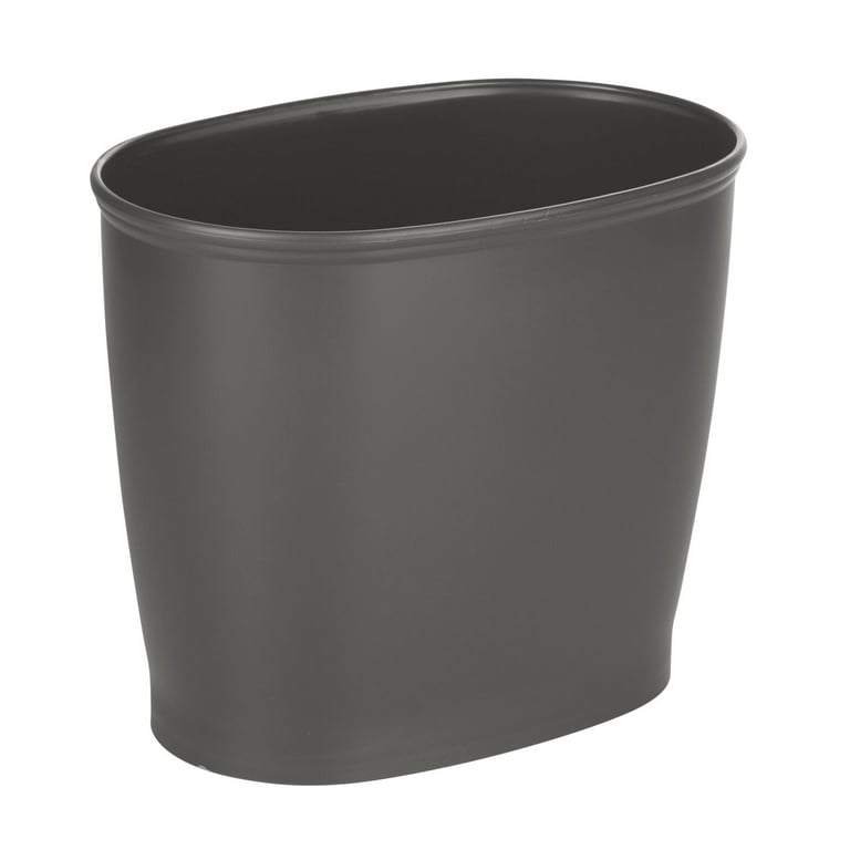 mDesign Small Plastic Oval Trash Can Garbage Wastebasket - Slate Gray