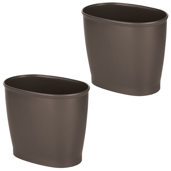 mDesign Plastic 2.25 Gallon Trash Garbage Wastebasket Can, 2 Pack, Dark Brown