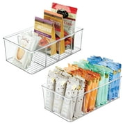 mDesign Plastic 4-Section Divided Kitchen or Pantry Organizer Bin, 2 Pack, Clear