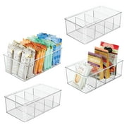 mDesign Plastic 4-Section Divided Kitchen or Pantry Organizer Bin, 4 Pack, Clear