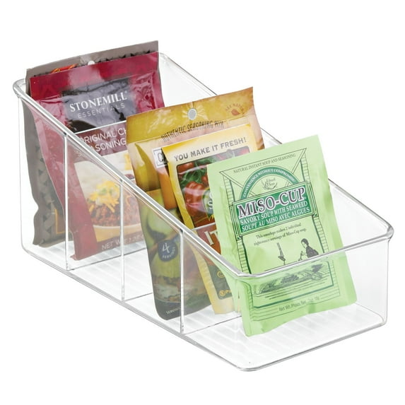 mDesign Plastic 4-Section Food Packet Kitchen Organizer Bin - Clear