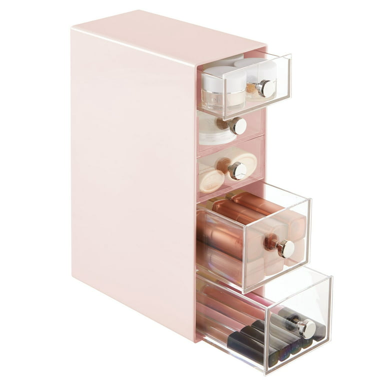mDesign Clarity Plastic Stackable Bathroom Vanity Storage Organizer with  Drawer - 8 x 6 x 7.5, 2 Pack