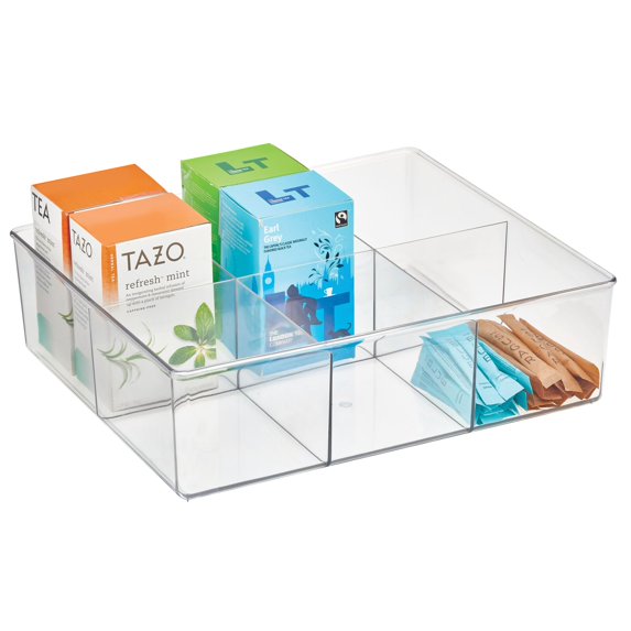mDesign Plastic 6 Compartment Kitchen Pantry Drawer Divided Organizer Bin, Clear