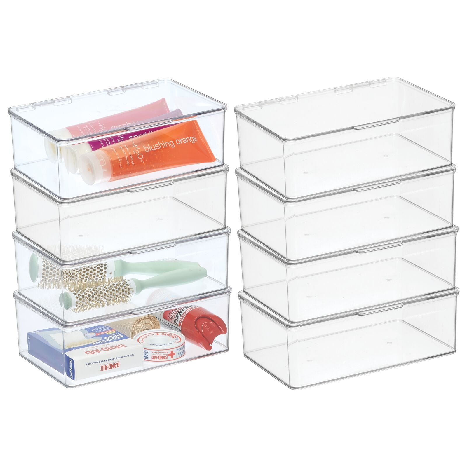 mDesign Plastic Bath Stacking Storage Organizer Box, Hinged Lid, 8 Pack ...