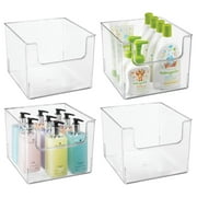 mDesign Plastic Bathroom Storage Organizer Bin with Open Front - 4 Pack - Clear