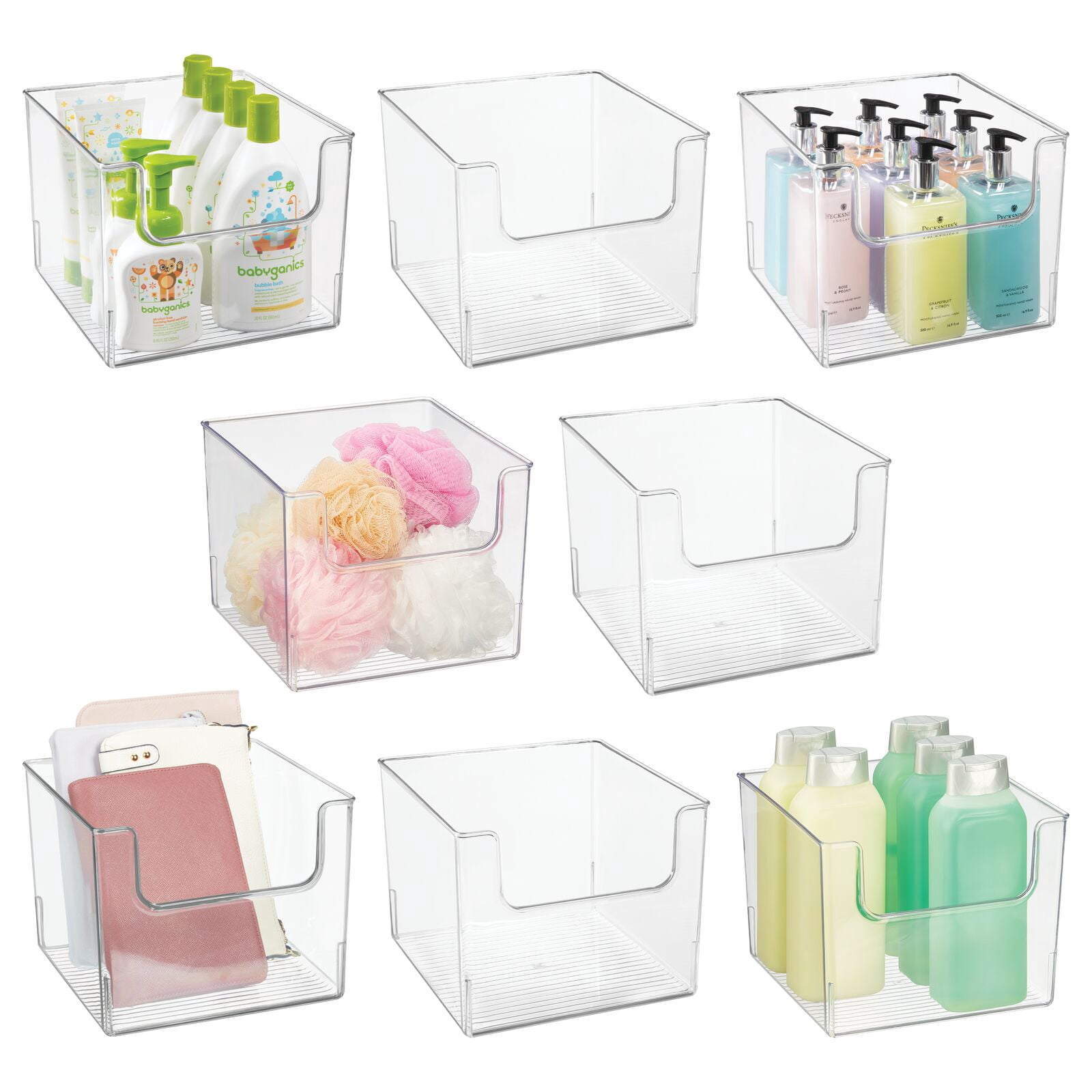mDesign Plastic Bathroom Storage Organizer Bin with Open Front 8 Pack