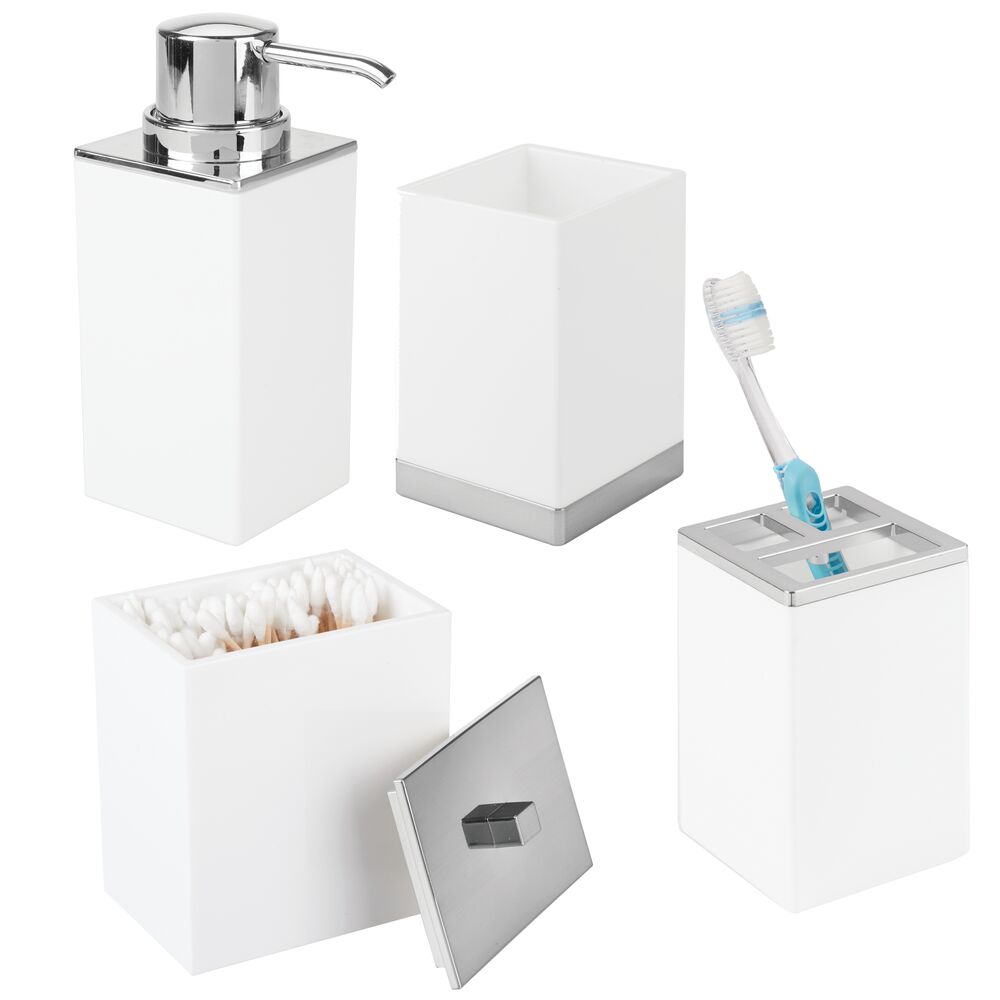 mDesign Plastic Bathroom Vanity Countertop Organizer Accessory Set Includes,Soap Dispenser