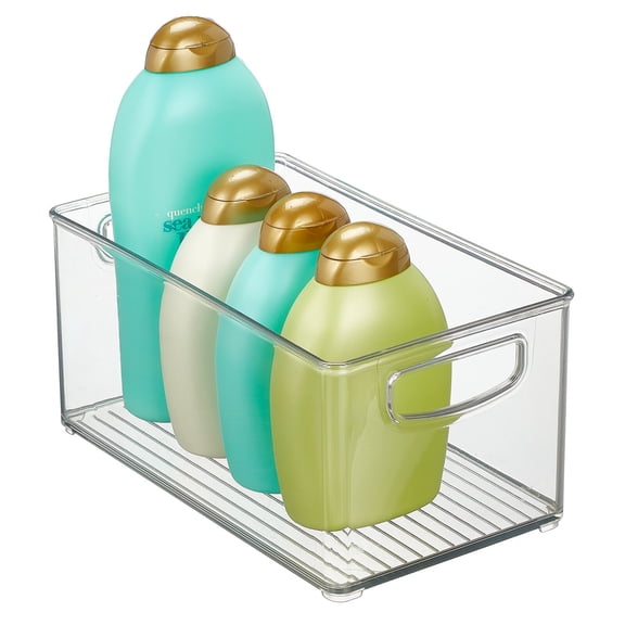 mDesign Plastic Bathroom Vanity Storage Organizer Bin Holder with Handles, Clear