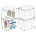 thumbnail image 1 of mDesign Plastic Bathroom Vanity Storage Organizer Box, Hinged Lid, 4 Pack, Clear, 1 of 9